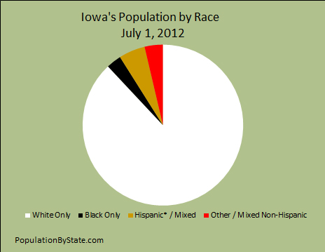 Iowa population pie chart by race.