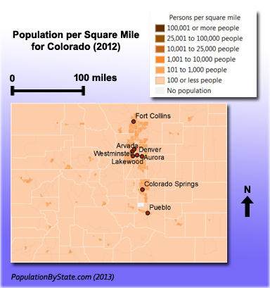 Population density map for Colorado.