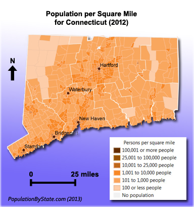 Population density map for Connecticut.